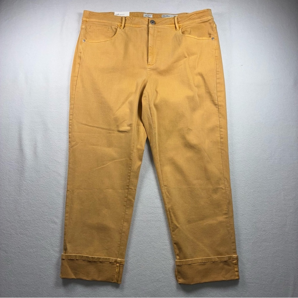 J. Jill Denim Straight Leg Ankle Jeans 20 Reg Sunflower Yellow Cuffed NWT - Picture 2 of 7